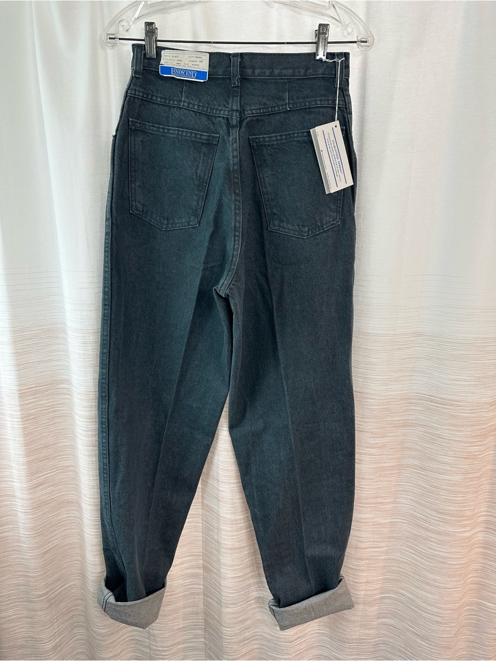 Vintage Lands End High-Waist Hunter Green Denim Pleated Tapered Jeans Size 10 - Picture 5 of 12